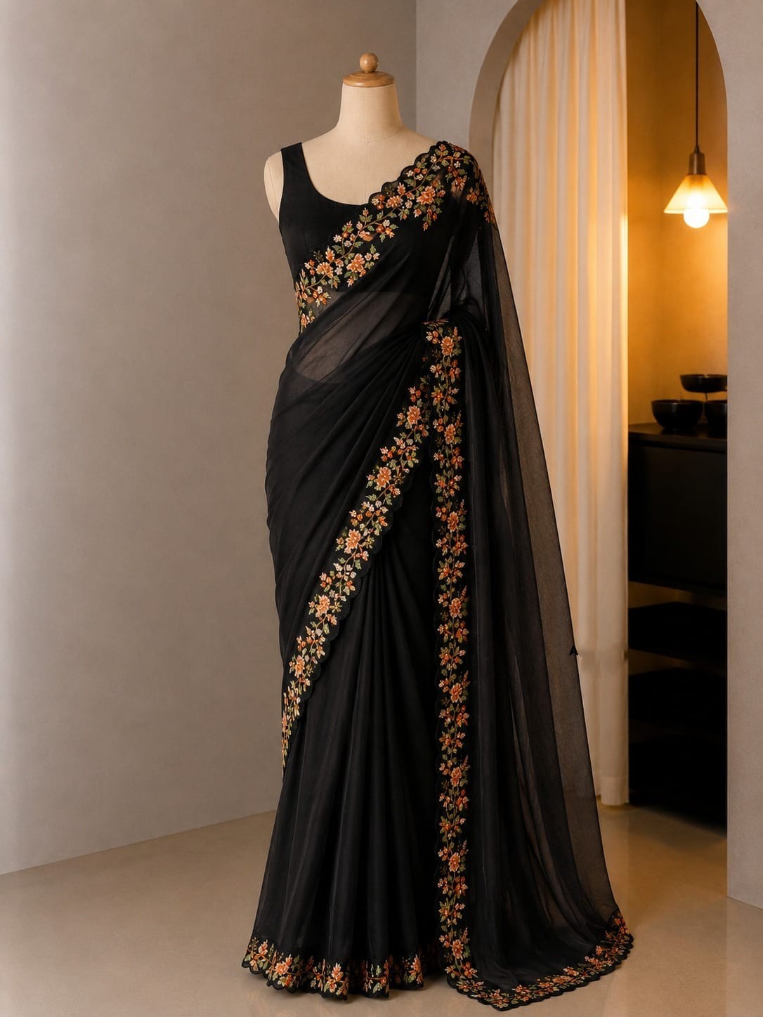 Vichitra Silk Sequence Embroidery Saree